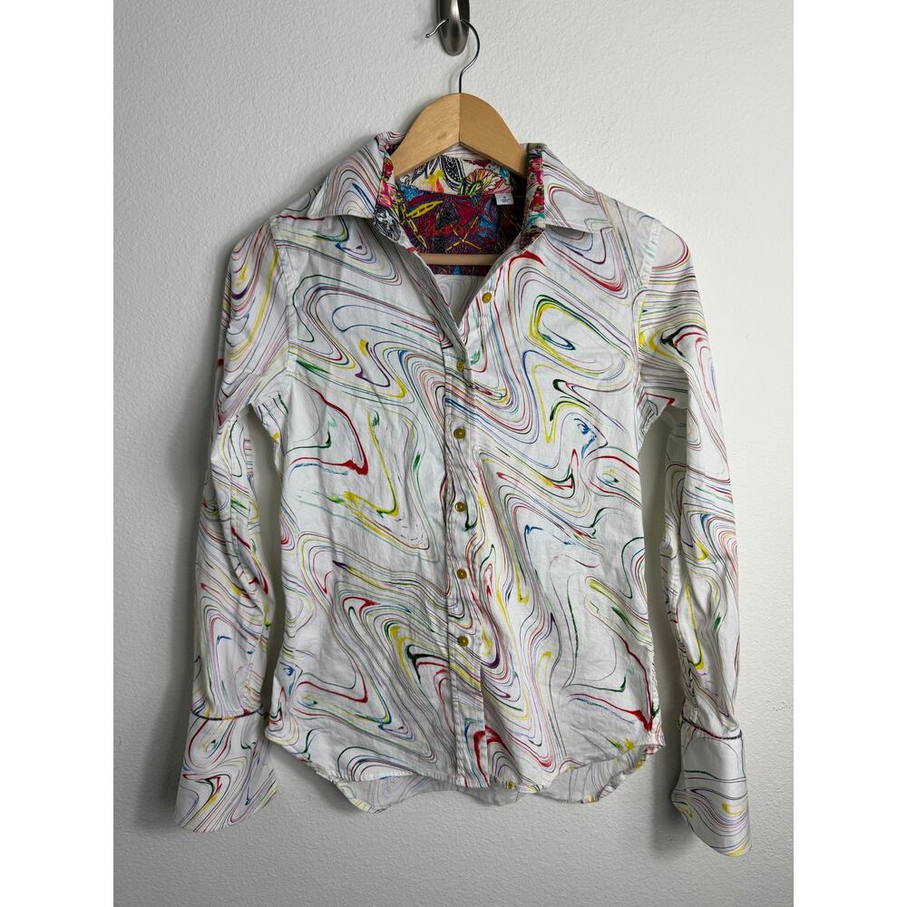Robert Graham Womens Swirl Button Down Collard Shirt White Size Small